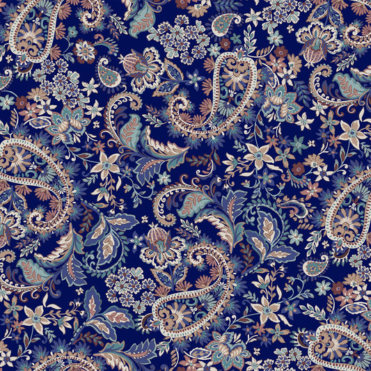 P-2778-754-NAVY-TURQUOISE - PRINTED POLY MOROCCAN 100% POLY