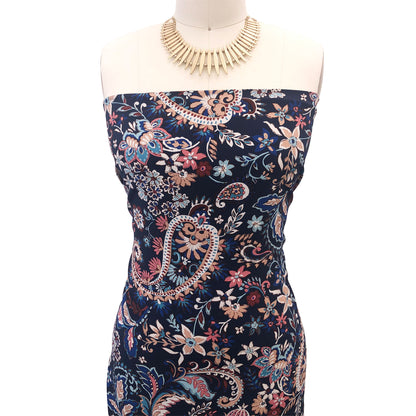 P-2778-754-NAVY-TURQUOISE - PRINTED POLY MOROCCAN 100% POLY