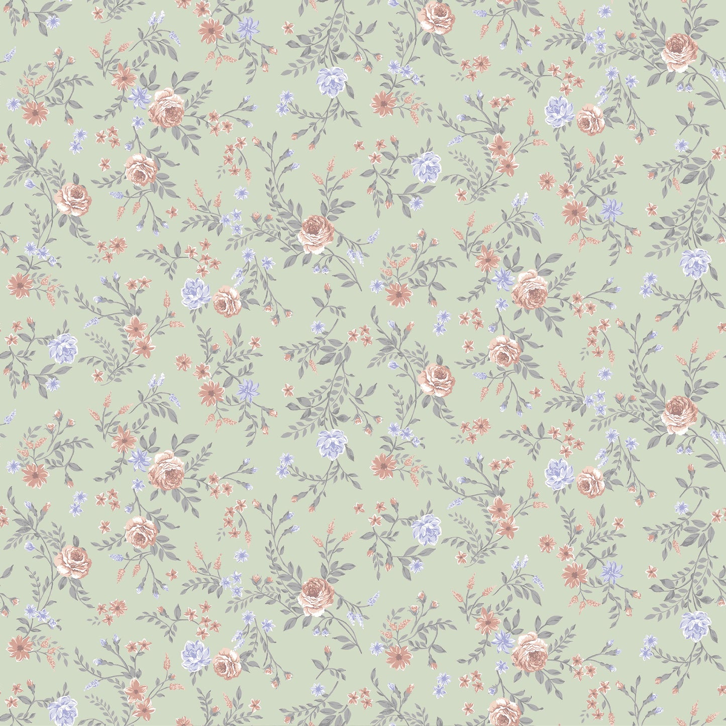 P-2799-504-SEAFOAM-MELLOW-ROSE - PRINTED WOOL DOBBY 100% POLYESTER