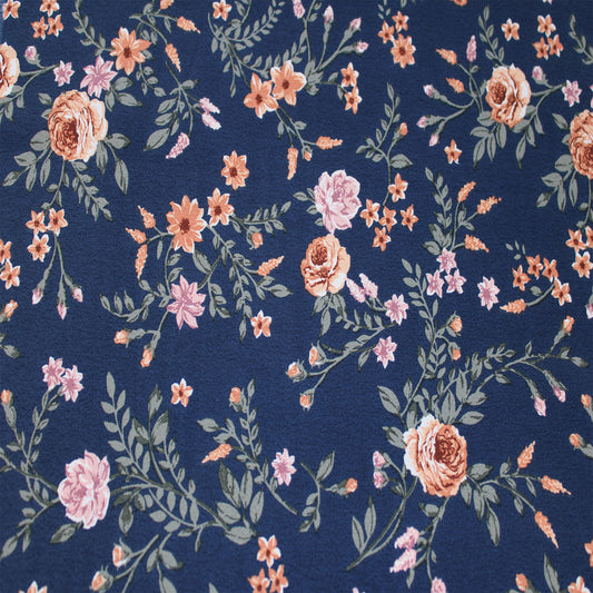 P-2799-754-NAVY-PEACH - PRINTED POLY MOROCCAN 100% POLY