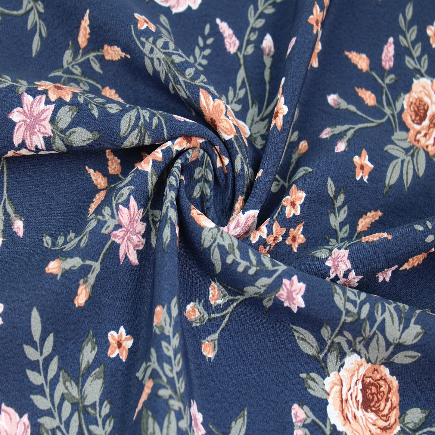 P-2799-754-NAVY-PEACH - PRINTED POLY MOROCCAN 100% POLY