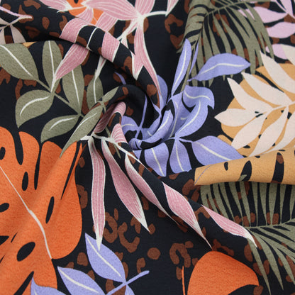 P-2801-754-BLACK-DUSTY-ORANGE - PRINTED POLY MOROCCAN 100% POLY