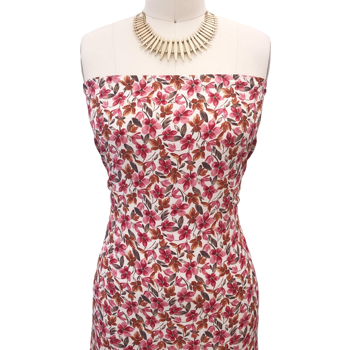 P-2817-754-ECRU-LIPSTICK-PINK - PRINTED POLY MOROCCAN 100% POLY