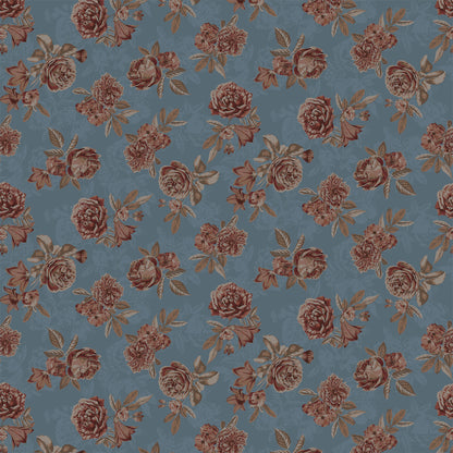 P-2818-504-SLATE-BLUE-DUSTY-PEACH - PRINTED WOOL DOBBY 100% POLYESTER