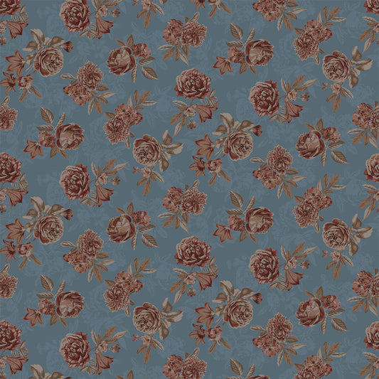 P-2818-504-SLATE-BLUE-DUSTY-PEACH - PRINTED WOOL DOBBY 100% POLYESTER