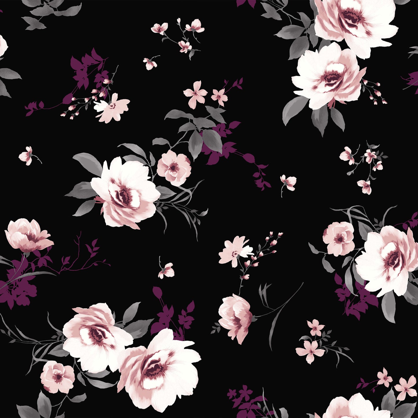 P-2819-754-BLACK-ROSE-PINK - PRINTED POLY MOROCCAN 100% POLY