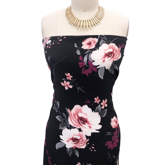 P-2819-754-BLACK-ROSE-PINK - PRINTED POLY MOROCCAN 100% POLY