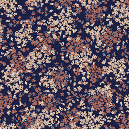 P-2866-800-NAVY-BURNT-ORANGE - PRINTED VENEZIA 92% POLY 8% SPANDEX