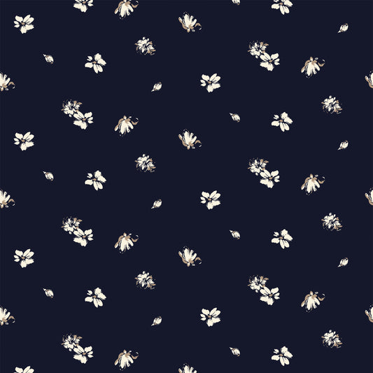 P-2874-754-NAVY-ECRU - PRINTED POLY MOROCCAN 100% POLY