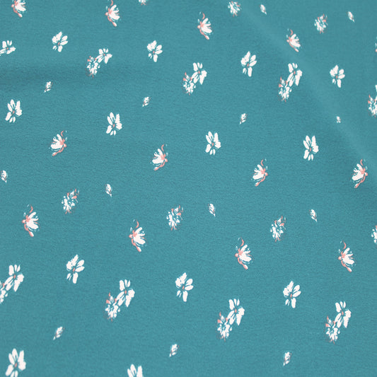 P-2874-754-TEAL-ECRU - PRINTED POLY MOROCCAN 100% POLY