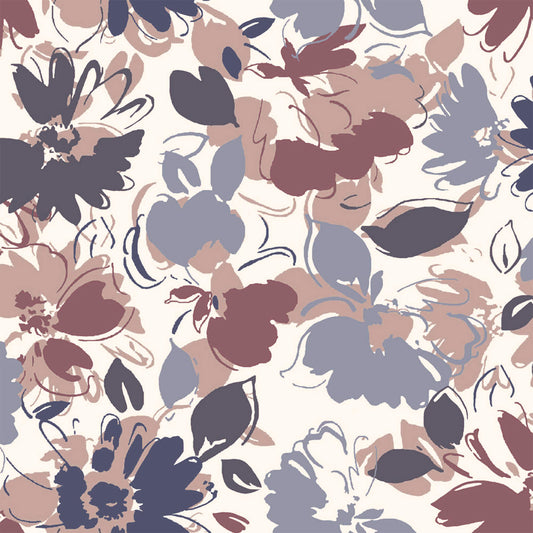 P-2906-636-ECRU-BLUE-GREY - PRINTED CREPON 100% RAYON CREPON