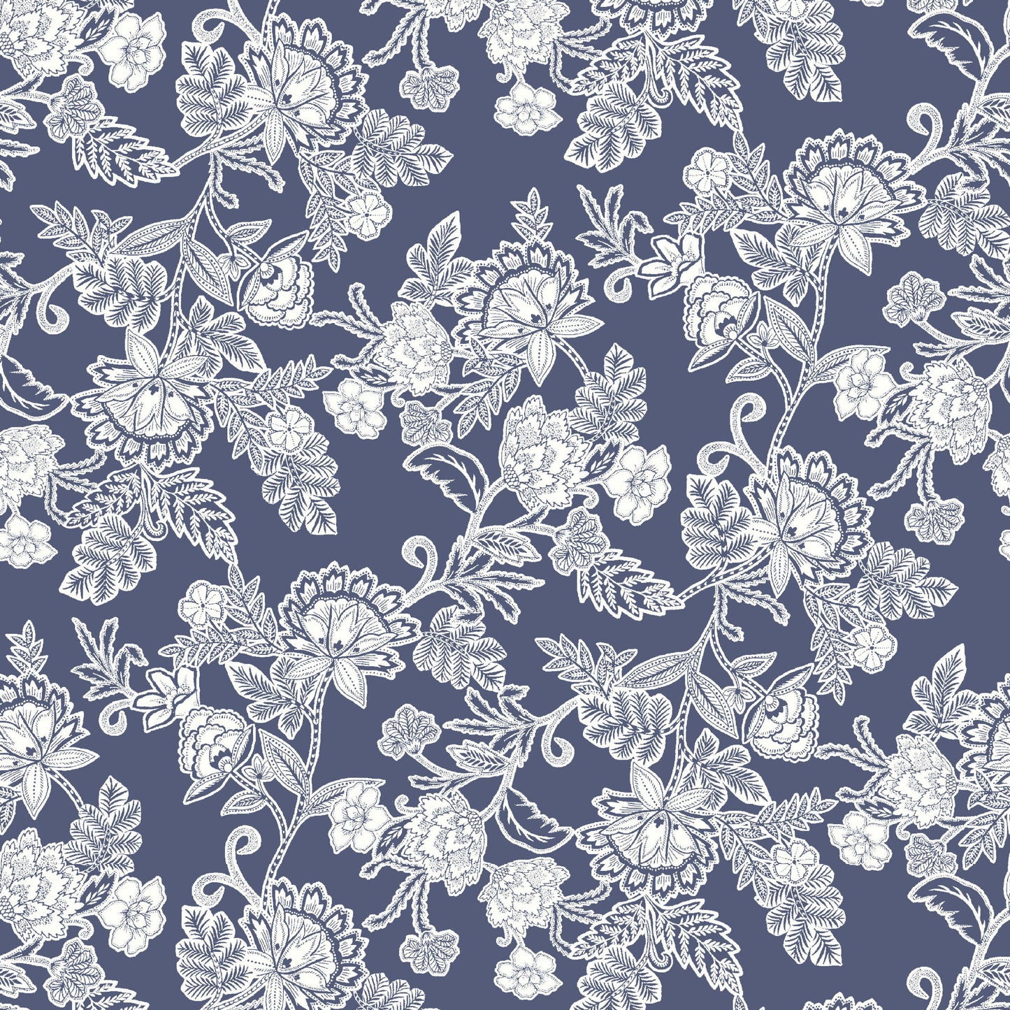 P-2925-636-ANTIQUE-BLUE-OFF-WHITE PRINTED CREPON 100% RAYON CREPON