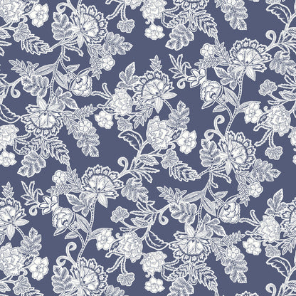 P-2925-636-ANTIQUE-BLUE-OFF-WHITE PRINTED CREPON 100% RAYON CREPON
