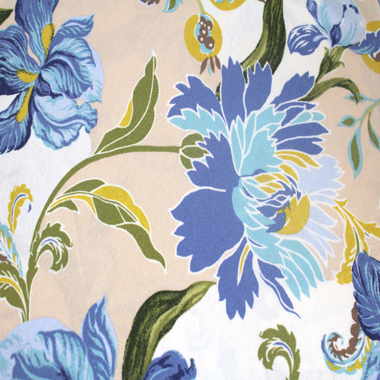 P-294-703-TAN-BLUE - PRINTED TWIST CREPE 92% POLY 8% SPANDEX