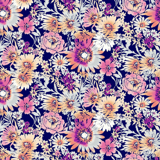 P-295-586-NAVY-PINK - PRINTED CREPE CHIFFON 97% POLY 3% SPANDEX