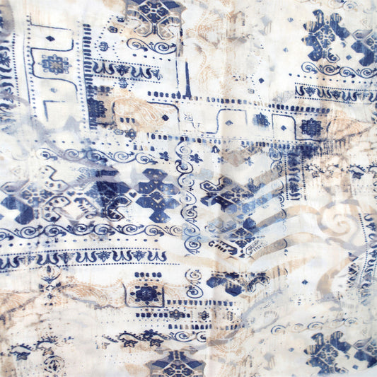 P-2957-698-IVORY-BLUE - PRINTED RAYON CHALLIS 100% RAYON CHALLIS