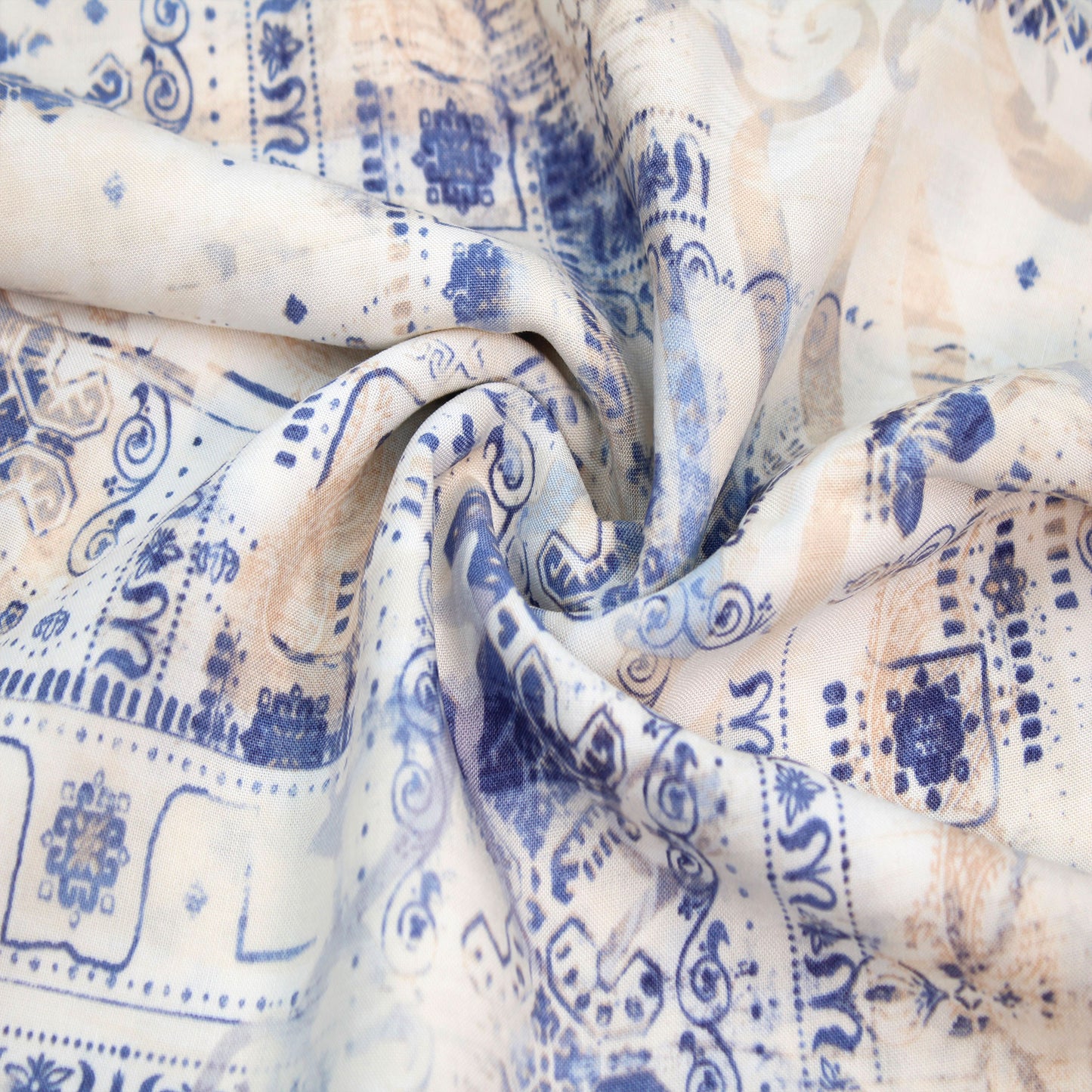 P-2957-698-IVORY-BLUE - PRINTED RAYON CHALLIS 100% RAYON CHALLIS