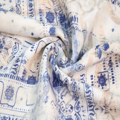 P-2957-698-IVORY-BLUE - PRINTED RAYON CHALLIS 100% RAYON CHALLIS