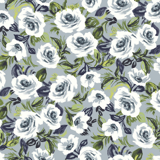 P-2963-636-BLUE-OFF-WHITE PRINTED CREPON 100% RAYON CREPON