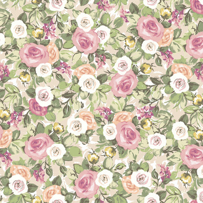 P-2964-504-TAN-BLOSSOM - PRINTED WOOL DOBBY 100% POLYESTER