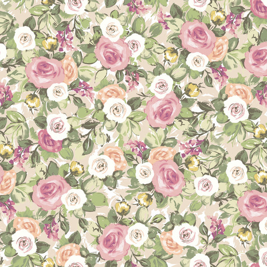P-2964-504-TAN-BLOSSOM - PRINTED WOOL DOBBY 100% POLYESTER