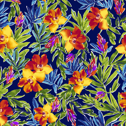 P-2983-453-NAVY-YELLOW - PRINTED POLY POWER MESH 92%POLY 8%SPANDEX