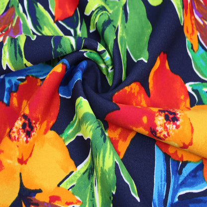 P-2983-702-NAVY-YELLOW -  PRINTED SCUBA CREPE 97% POLY 3% SPANDEX