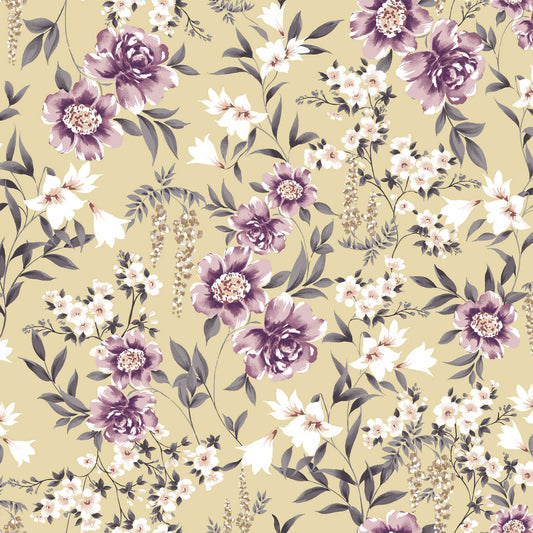 P-2984-754-PALE-YELLOW-WILD-ROSE - PRINTED POLY MOROCCAN 100% POLY