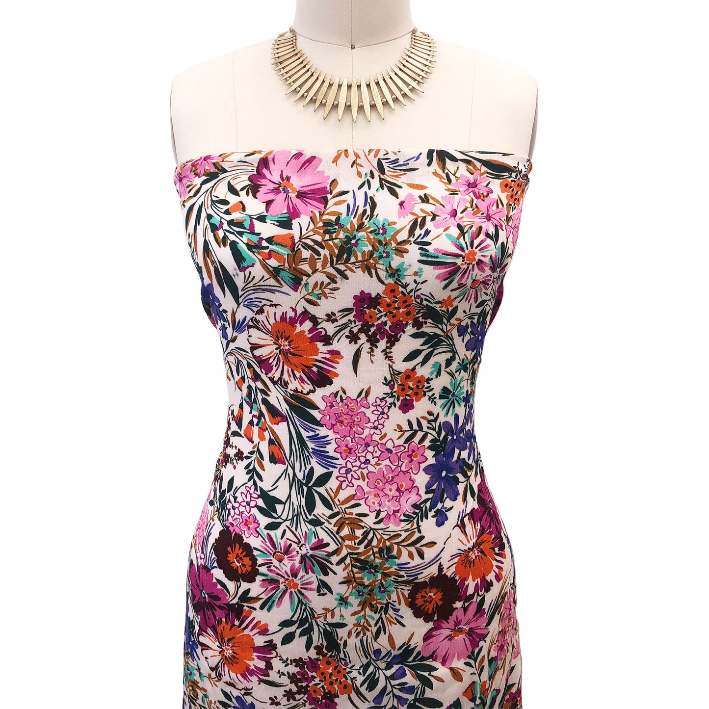 P-2985-636-TAN-FUCHSIA - PRINTED CREPON 100% RAYON CREPON