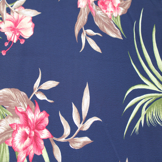 P-3003-754-NAVY-HOT-CORAL - PRINTED POLY MOROCCAN 100% POLY