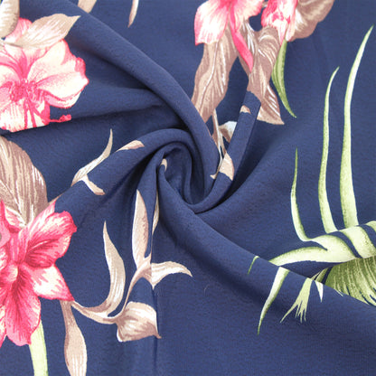 P-3003-754-NAVY-HOT-CORAL - PRINTED POLY MOROCCAN 100% POLY