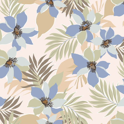 P-3005-636-ECRU-BLUE - PRINTED CREPON 100% RAYON CREPON