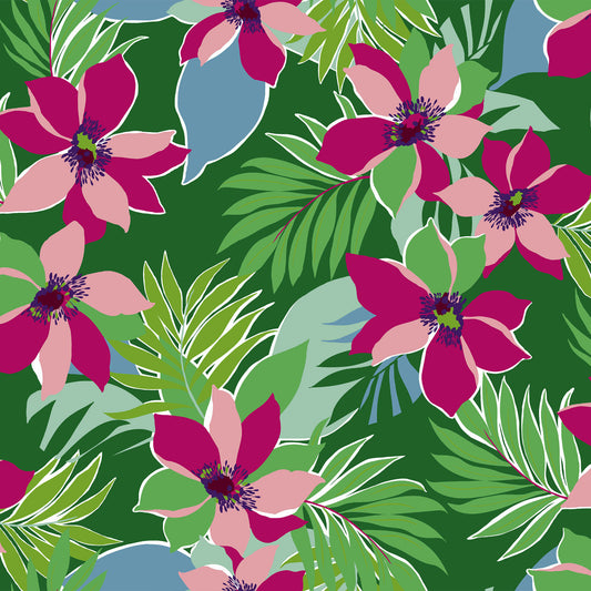 P-3005-754-KELLY-GREEN-PINK - PRINTED POLY MOROCCAN 100% POLY