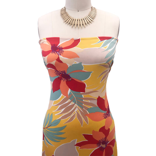 P-3005-800-SUNNYGOLD-TANGERINE - PRINTED VENEZIA 92% POLY 8% SPANDEX