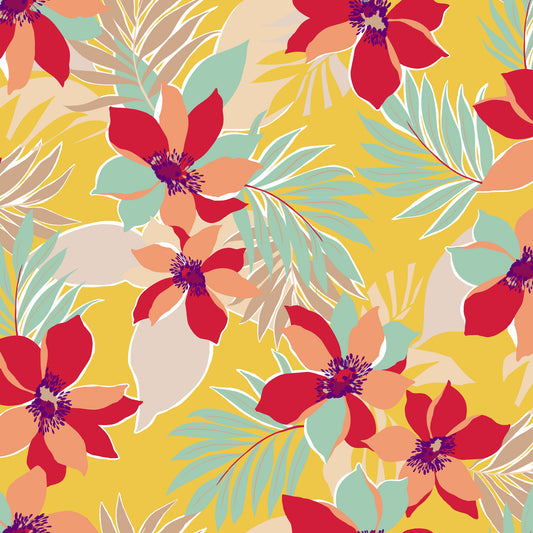 P-3005-800-SUNNYGOLD-TANGERINE - PRINTED VENEZIA 92% POLY 8% SPANDEX