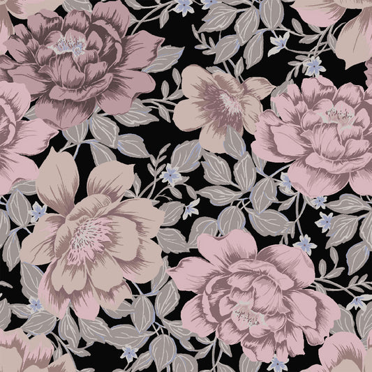 P-3017-504-BLACK-BLUSH-MAUVE - PRINTED WOOL DOBBY 100% POLYESTER