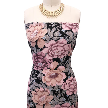 P-3017-504-BLACK-BLUSH-MAUVE - PRINTED WOOL DOBBY 100% POLYESTER