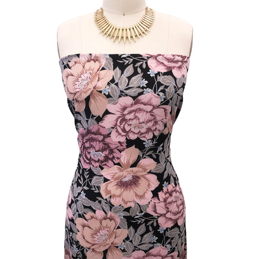 P-3017-504-BLACK-BLUSH-MAUVE - PRINTED WOOL DOBBY 100% POLYESTER