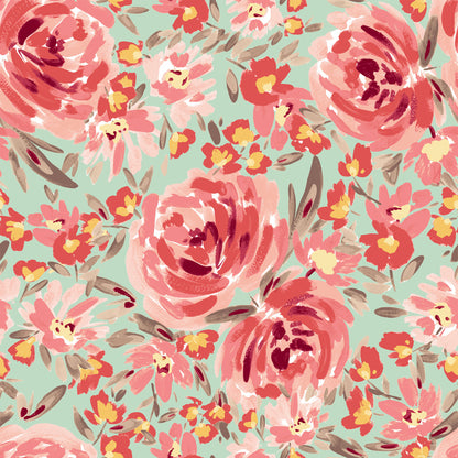 P-3027-501-MINT-PEACH - PRINTED 100% POLYESTER HI MULTI CHIFFON WASH