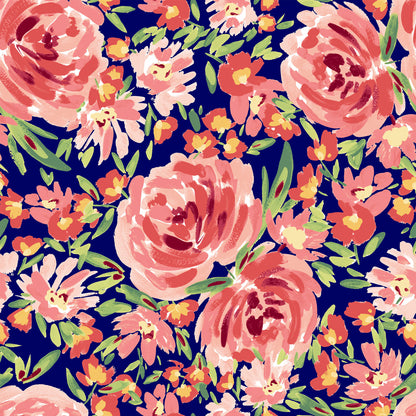 P-3027-501-NAVY-CORAL - PRINTED 100% POLYESTER HI MULTI CHIFFON WASH