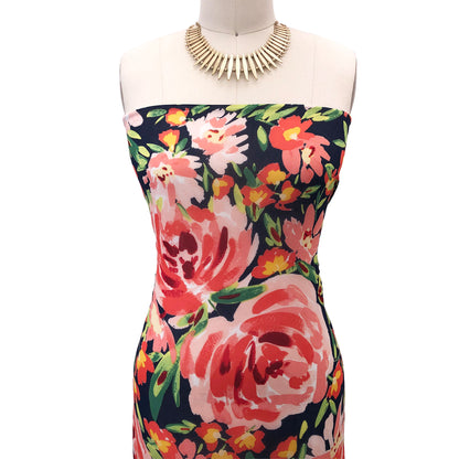 P-3027-501-NAVY-CORAL - PRINTED 100% POLYESTER HI MULTI CHIFFON WASH