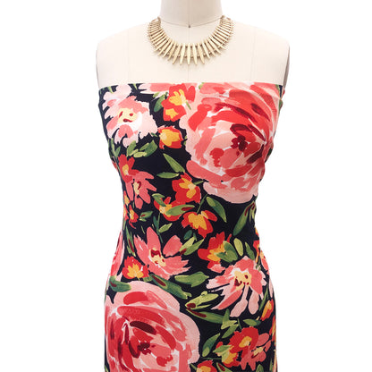 P-3027-754-NAVY-CORAL - PRINTED POLY MOROCCAN 100% POLY