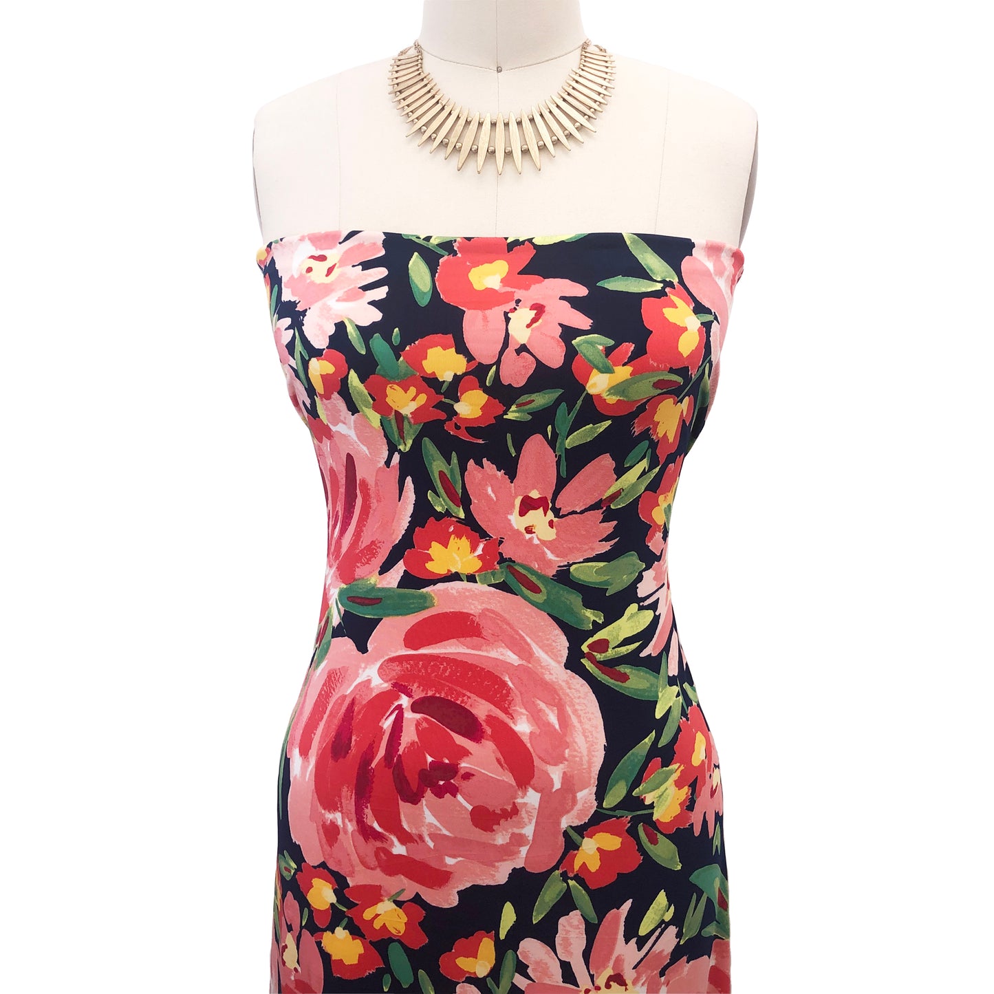 P-3027-800-NAVY-CORAL - PRINTED VENEZIA 92% POLY 8% SPANDEX