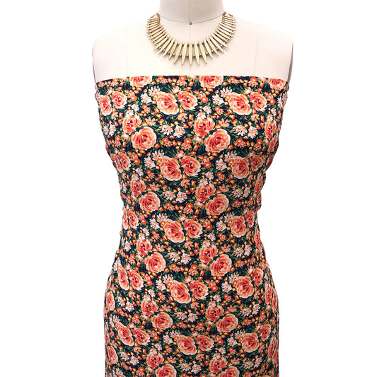 P-3056-754-NAVY-TANGERINE - PRINTED POLY MOROCCAN 100% POLY