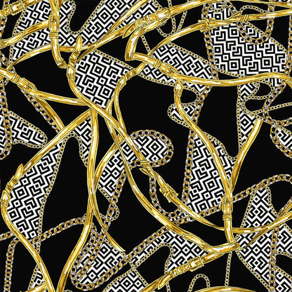 P-3063-453-BLACK-GOLD - PRINTED POLY POWER MESH 92%POLY 8%SPANDEX