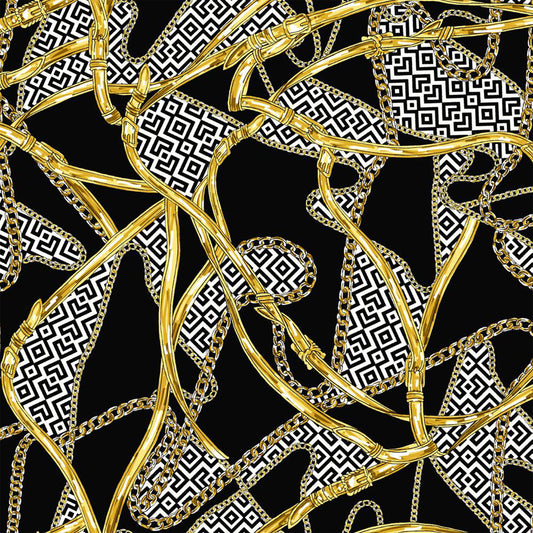 P-3063-453-BLACK-GOLD - PRINTED POLY POWER MESH 92%POLY 8%SPANDEX