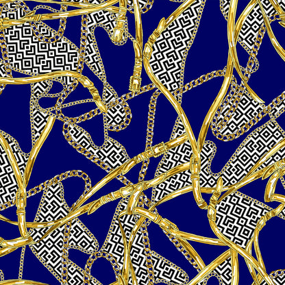 P-3063-453-NAVY-GOLD - PRINTED POLY POWER MESH 92%POLY 8%SPANDEX