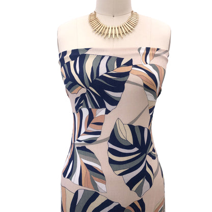 P-3068-636-TAN-NAVY - PRINTED CREPON 100% RAYON CREPON