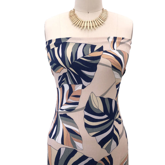 P-3068-636-TAN-NAVY - PRINTED CREPON 100% RAYON CREPON