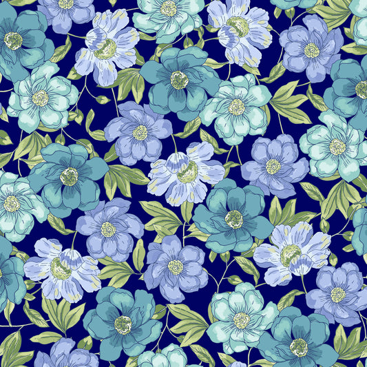 P-3074-501-NAVY-TURQUOISE - PRINTED 100% POLYESTER HI MULTI CHIFFON WASH